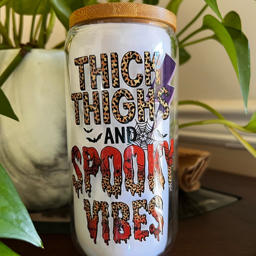Beer Can Glass Spooky Vibes Glass Jar with Bamboo Lid